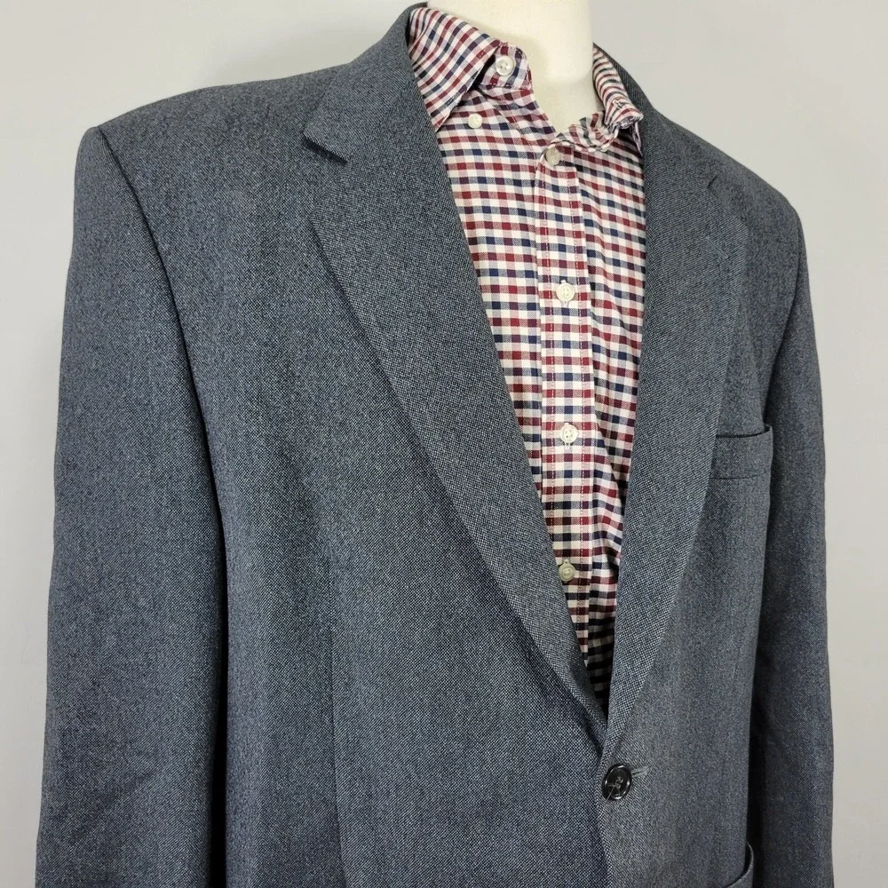 Paul Fredrick Men's Sport Coat Blazer Two Button Navy Wool‎ Flannel Size 50L